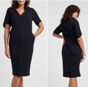 Universal Standard Black Women's Moira V-Neck Twill Midi Dress Medium (18-20)